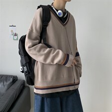 秋冬港风加厚针织衫V领长袖毛衣DK宽松制服男女学生慵懒风W08/P65,男装针织衫/毛衣,钱塘713