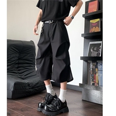 美式褶皱挺阔西装短裤男女宽松阔腿cleanfit七分裤夏K6347-P36，男装牛仔裤，星座412-3