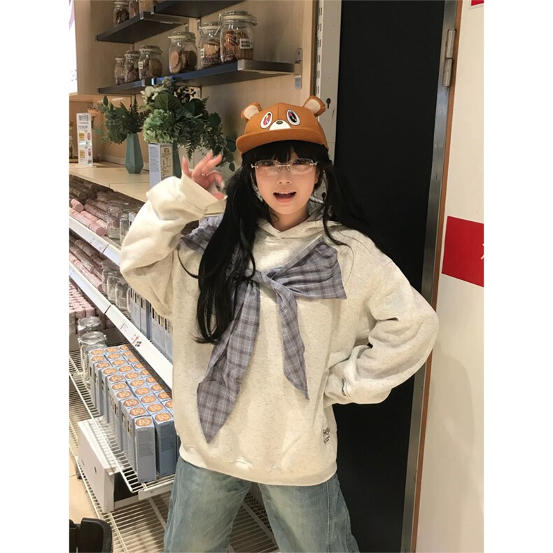 网图有货秋季蝴蝶结绑带华棉连帽卫衣男女宽松情侣上衣A817-P48,男装卫衣,星座1505