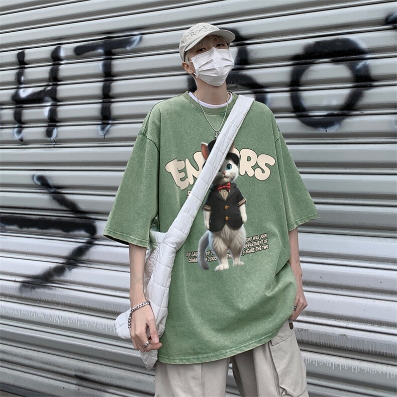潮牌宽松短袖t恤蜡染美式复古高街水洗做旧517A-2-SX242-P38,男装T恤,星座517A-2