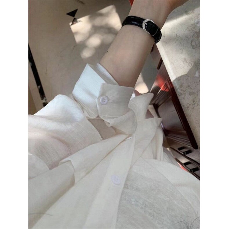 蓝灰色亚麻防晒衬衫外套女夏季薄款宽松休闲长袖衬衣CA315,男装防晒衣,星座1116A（原606A-3）