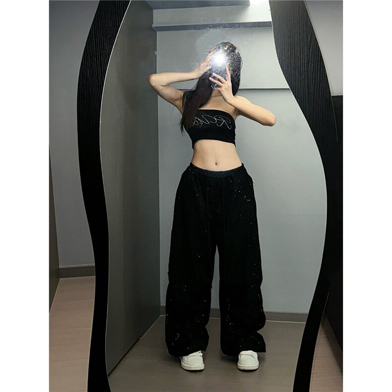 碎闪繁星潮酷暗黑系工装阔腿裤慵懒随性显瘦个性工装裤,女装休闲裤,星座1210-1
