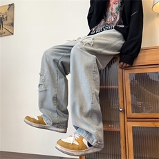 美式复古牛仔裤男秋季vibe炸街男裤子ins潮百搭高街长裤N9108-P45，男装牛仔裤，星座1008-1