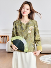 2026年春季新中式圆领刺绣花民族风撞色拼接外套，女装短外套，简韵佳
