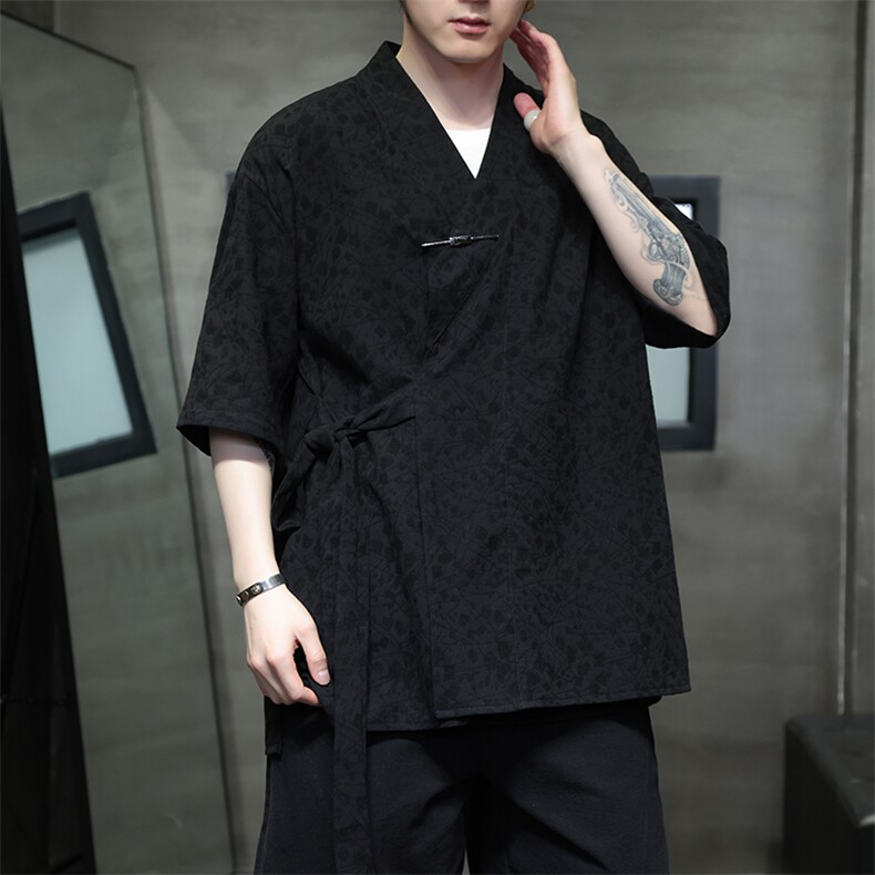 新中式潮风上衣短袖提花民族风汉服唐装开衫中性T2401-P65,男装T恤,电商A227