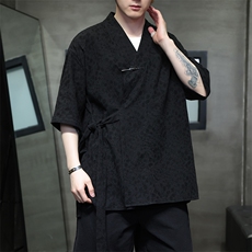 新中式潮风上衣短袖提花民族风汉服唐装开衫中性T2401-P65，男装T恤，电商A227