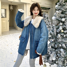 牛仔风毛毛领羽绒服女2025冬季加厚保暖白鸭绒外套小个子休闲宽松，女装羽绒服，维壹