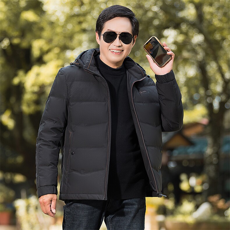 新款男士休闲冬装外套中老年羽绒服男中长款加厚连帽爸爸装图片