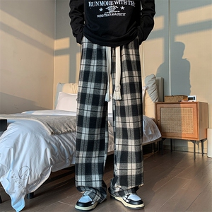 8XL-M 特大码休闲裤男加肥加大码格子裤阔腿裤K917p68控88图片