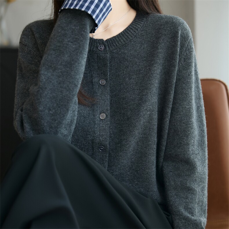 深蓝色针织开衫女2025新款韩系早秋穿搭毛衣拼接格子打底衫上衣,针织衫/毛衣,唐诺