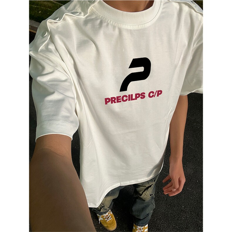 抖音得物供货210克现货宽松纯棉美式潮牌印花落肩袖纯棉T恤AT2179图片