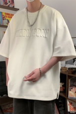 T131/P30麂皮绒短袖t恤男夏季美式重磅钢印oversize宽松半袖体恤，男装T恤，电商基地A050