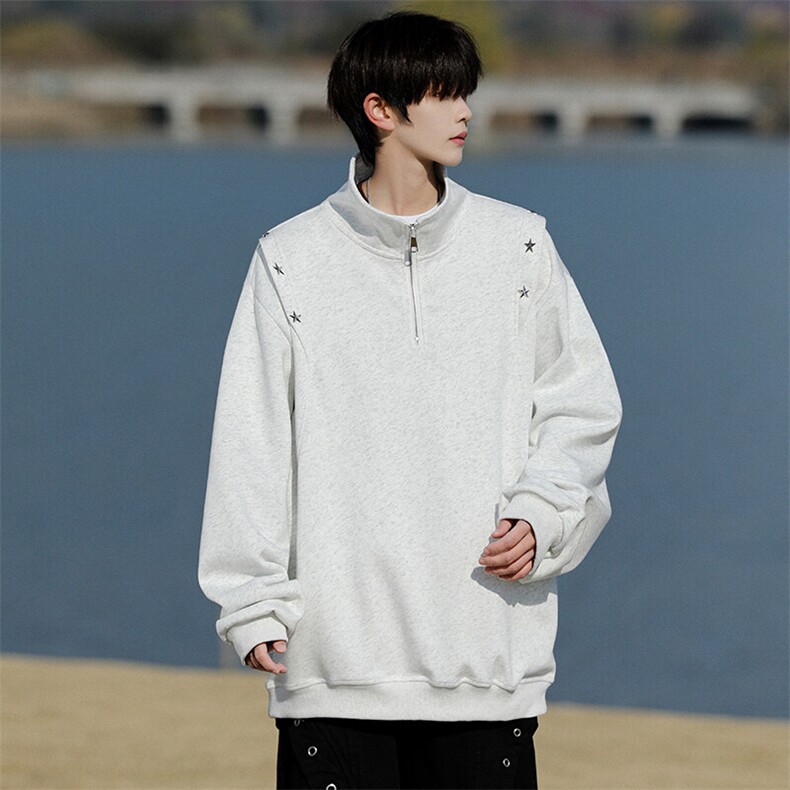 解构半拉链立领卫衣男秋冬季日系cityboy宽松潮流百搭套头上衣服，男装卫衣，电商B238