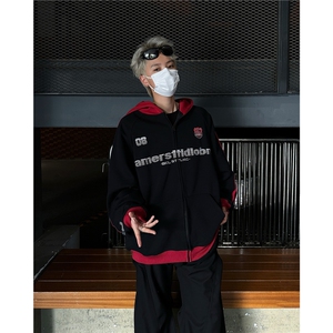 美式三条杠织带撞色连帽卫衣男女冬潮牌情侣开衫上衣MZ632-P57图片