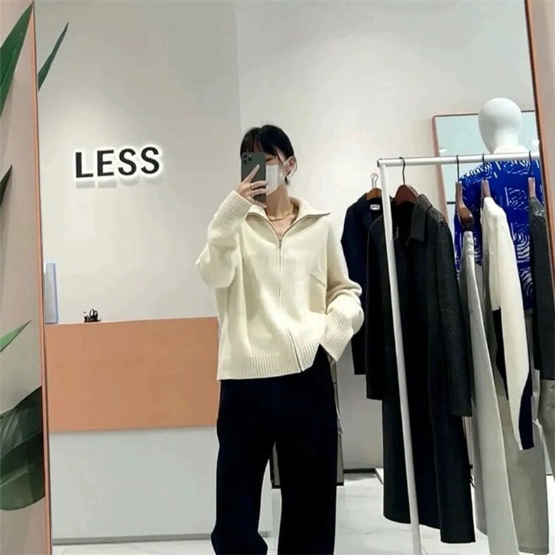 半开领拉链羊毛衫女套头翻领宽松慵懒风毛衣针织打底衫显瘦图片