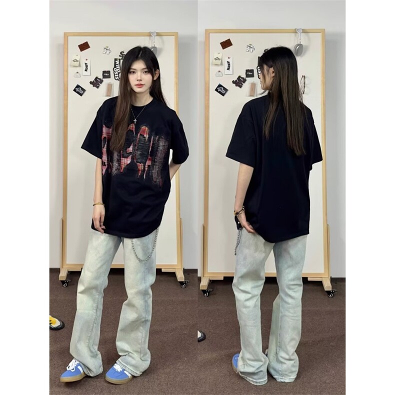 纯棉260g美式时尚情侣夏季宽松潮流印花圆领潮美式男女T恤上衣,男装T恤,星座516A