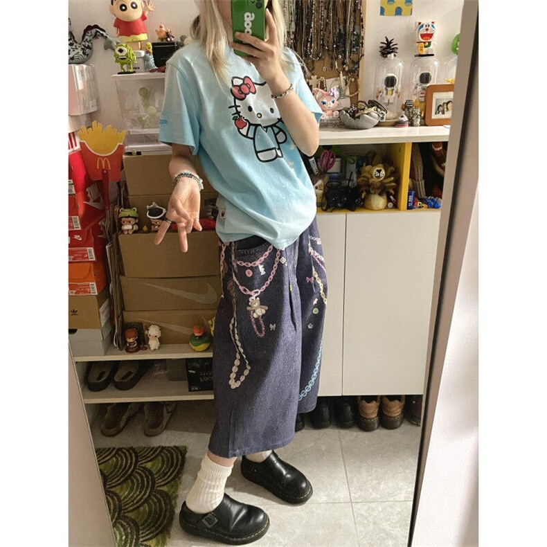 【有货】N1241CC-特P53美式3D链条彩色印花七分牛仔短裤男女,男装牛仔裤,星座1007（原301D）