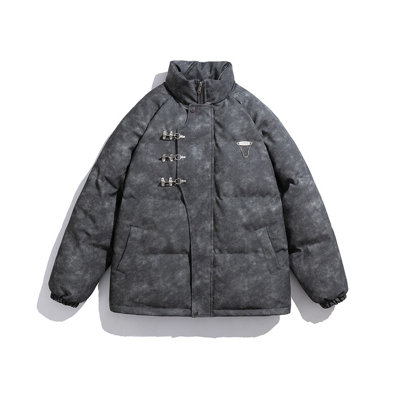 白底立领PU皮复古做旧面料金属飞机扣设计棉衣男MY77726P148控198，男装棉衣，星座227-7