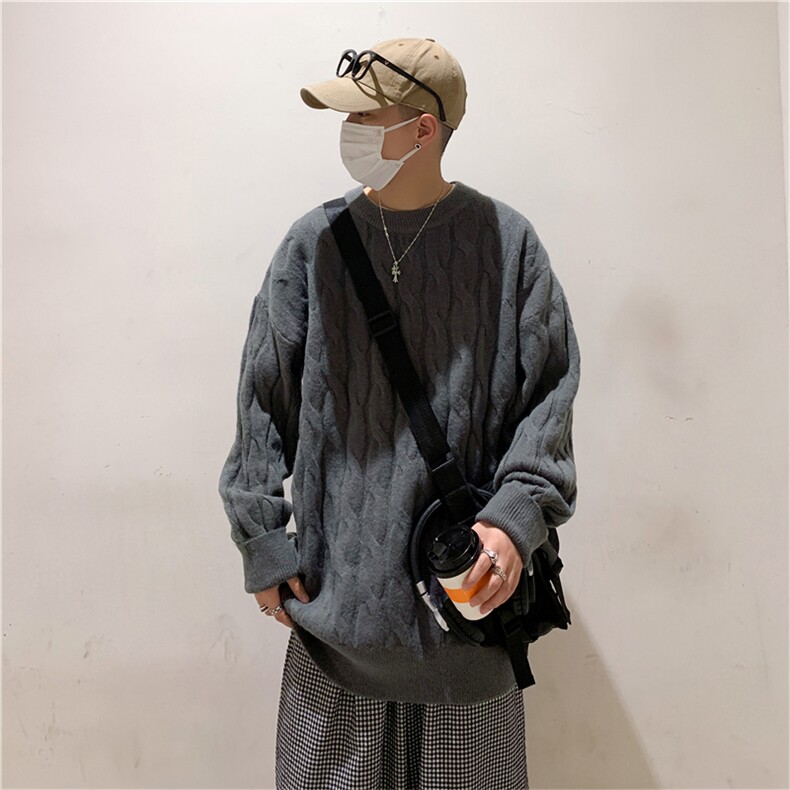 麻花毛衣男宽松慵懒ins韩版潮流情侣百搭纯色针织衫秋冬9019-P45，男装针织衫/毛衣，星座1008-1