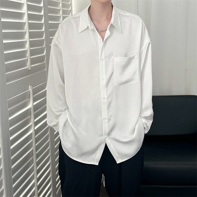 现货新款长袖白衬衣男宽松休闲垂感衬衫潮牌上衣A351-AC2429-P65，男装衬衫，电商A351
