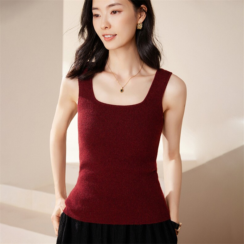 2025夏秋新款羊绒衫女100纯山羊绒气质方领内搭背心纯色针织套衫，女装背心吊带，绒歆坊