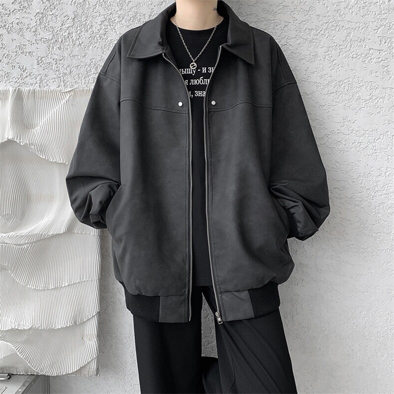 8XL-M春季皮衣外套男痞帅高级感美式复古翻领皮夹克上衣JK006P95,男装皮衣,电商B312