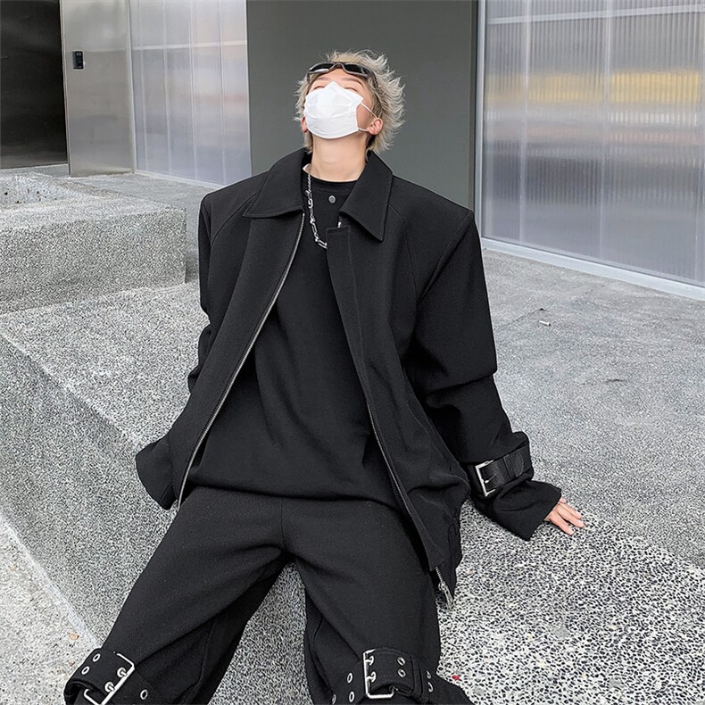 痞帅皮扣装饰翻领夹克外套男士夹棉加厚飞行服上衣冬季JK119-P138,男装夹克,星座512-1（原513-3）