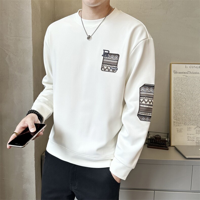 秋季新款卫衣男长袖圆领拼布卫衣休闲百搭T恤打底衫W8885-P48，男装T恤，电商A237