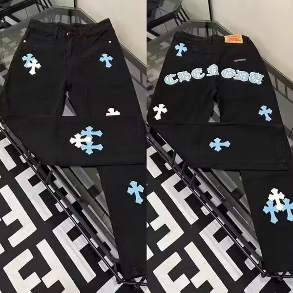 1506-1/G6390/P48重工拼皮梵文刺绣十字架高街牛仔裤,男装牛仔裤,星座1506A