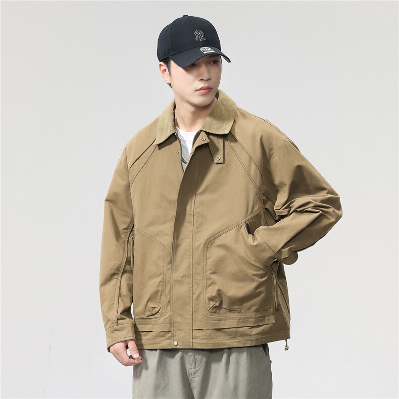 【限价199】2025秋季新款工装风宽松夹克男时尚连帽上衣宽松外套,男装夹克,电商D215