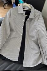 美式复古蓝白条纹衬衫男款春秋季高级感长袖衬衣cleanfit情侣外套，男装衬衫，星座301C-5