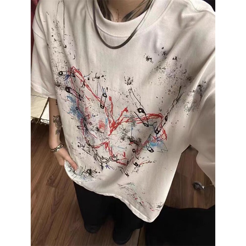 网络图现货美式高街复古小领口涂鸦印花纯棉短袖T恤TX1067-P40,男装T恤,星座715-7