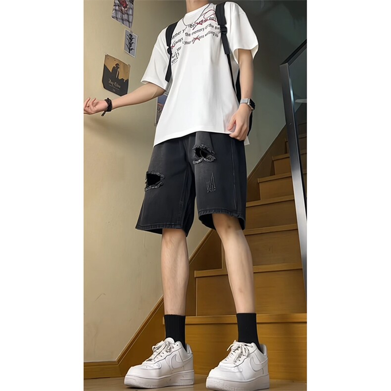 夏季男士宽松破洞牛仔裤五分裤短裤NZK0234-批38控58,男装牛仔裤,星座617B