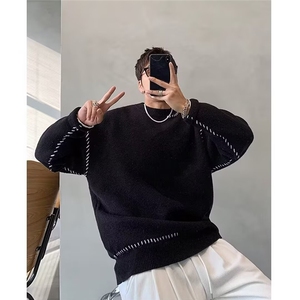美式毛衣男秋冬季简约休闲百搭保暖时尚潮流韩版针织衫内搭圆领潮图片