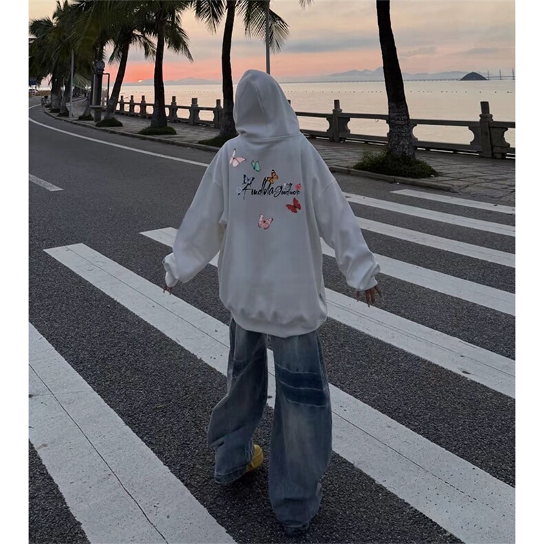 抖音得物 高品质印花连帽卫衣 秋冬装美式宽松连帽纯色卫衣ADL115图片