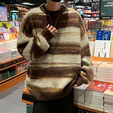 美式复古冬季小众设计条纹圆领毛衣男高街SM807P45，男装针织衫/毛衣，星座1116-2