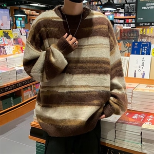 美式复古冬季小众设计条纹圆领毛衣男高街 SM807 P45图片