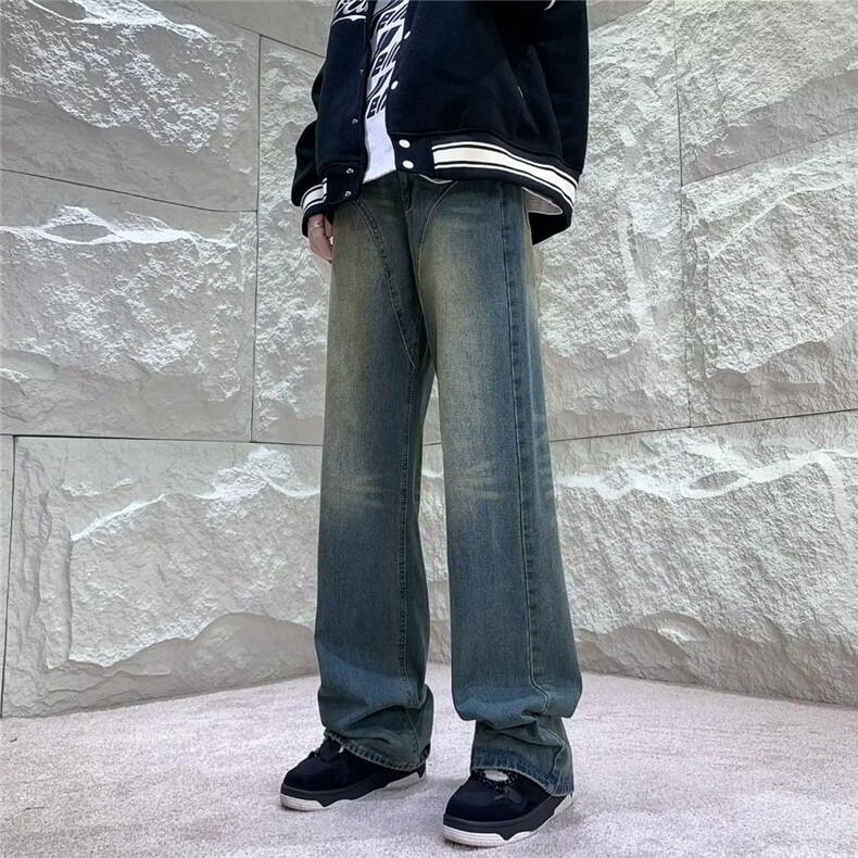 复古牛仔裤秋季潮牌高街宽松直筒长裤子男款垂感阔腿裤Y9081-P50图片