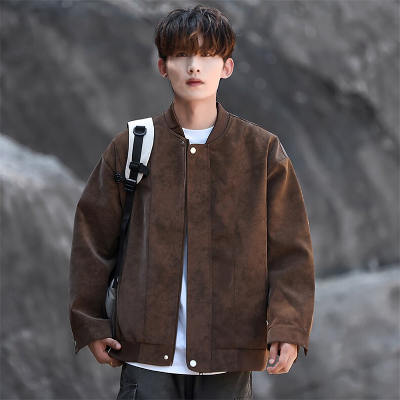 男士机车皮夹克男潮流休闲皮衣秋季外套棒球领个性A266-PY013-P70，男装皮衣，电商A266