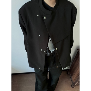 2025春季新中式垫肩斜门襟西服外套男解构设计感痞帅立领夹克图片