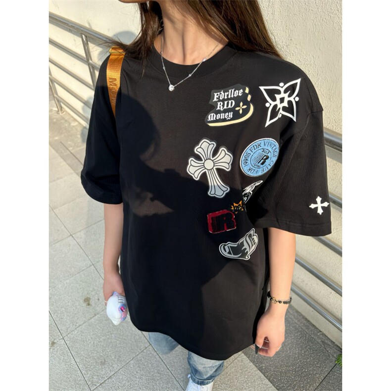 H0773-P35刺绣+印花220克宽松休闲情侣款短袖t恤，女装T恤，星座617A-2