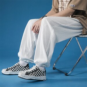 K6081/P40夏季冰丝垂感阔腿裤男宽松休闲裤束脚九分裤大码中性风,女装休闲裤,电商A141