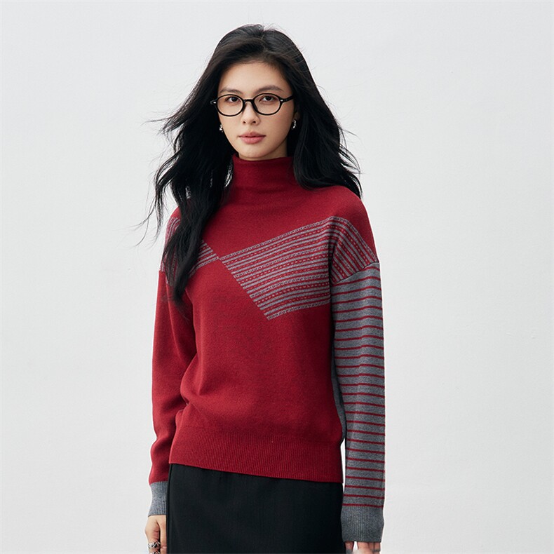高领毛衣女洋气羊毛衫秋冬季宽松纯色简约堆堆领打底衫,针织衫/毛衣,米莲尼羊绒
