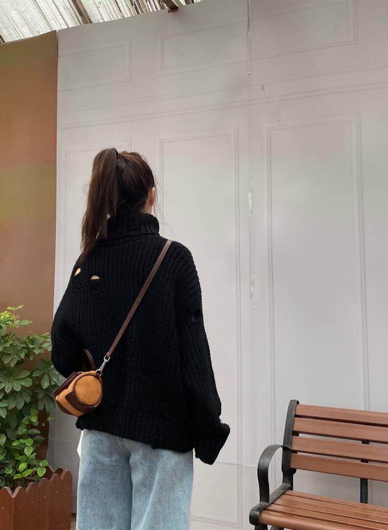 高领破洞毛衣，女装针织衫/毛衣，SMOOTH