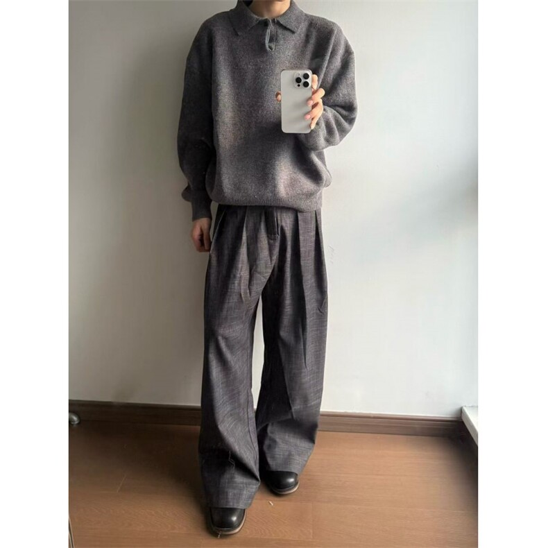 1506A/GB0470/P63美式老钱风垂感休闲西裤男女宽松花灰纹理高级感,男装西裤,星座1506A
