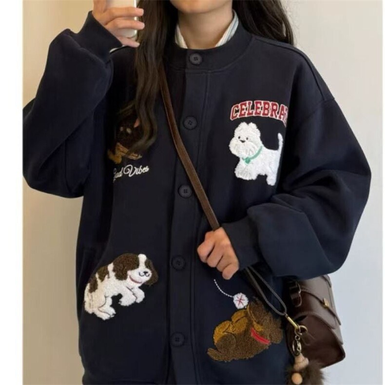 现货美式复古字母刺绣开衫外套W734/P53,女装短外套,星座205-3