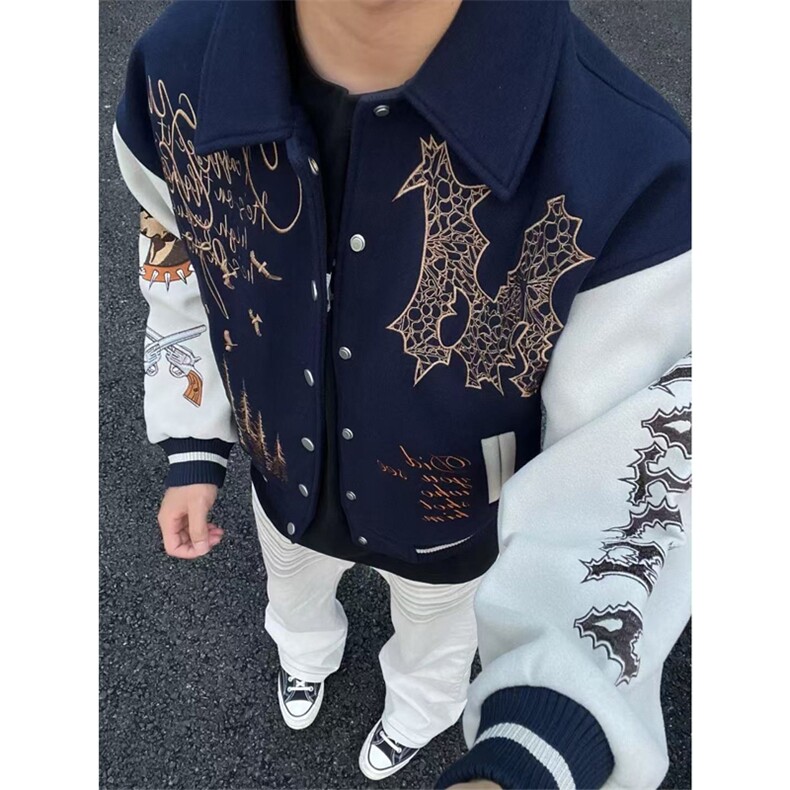 网图有货重工刺绣呢料夹克男美式飞行员棒球服外套女A877-P72,男装夹克,星座1505