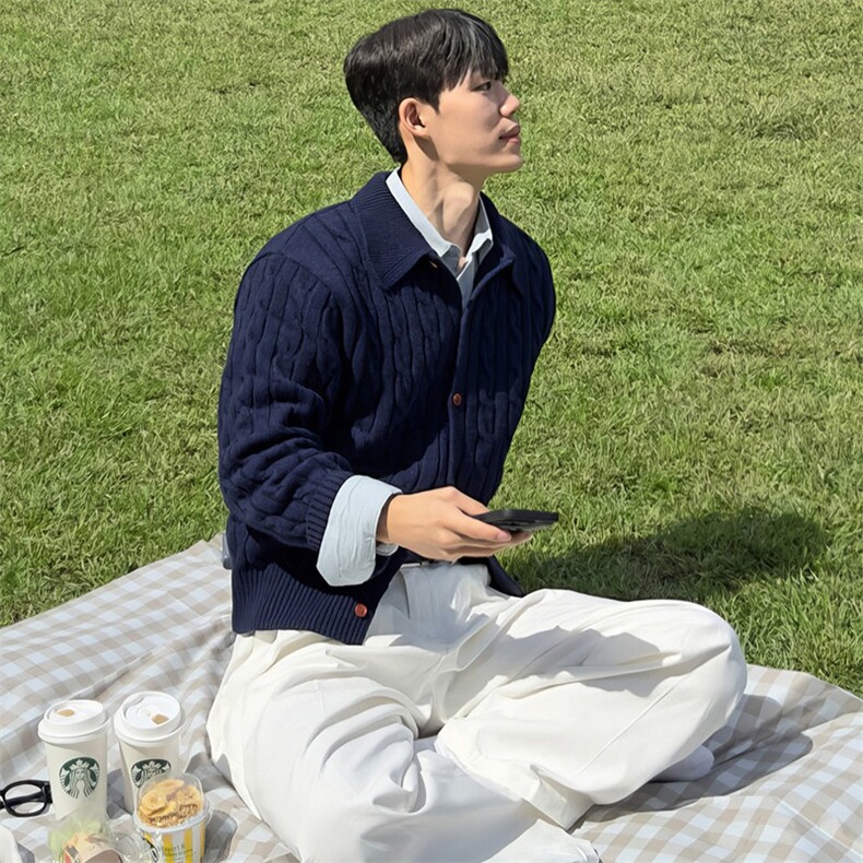 新款男士毛衣休闲宽松复古外套韩版潮流高级感麻花纹针织开衫,男装针织衫/毛衣,星座410-7