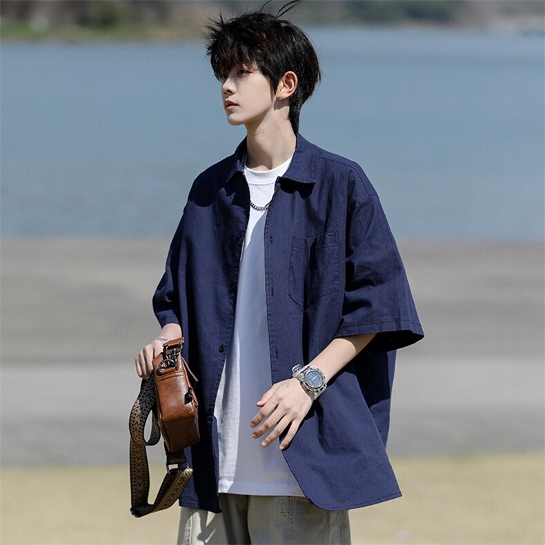 8XL-M亚麻短袖衬衫男夏薄款宽松休闲百搭大码半袖衬衣DC28002P50，男装衬衫，电商B312