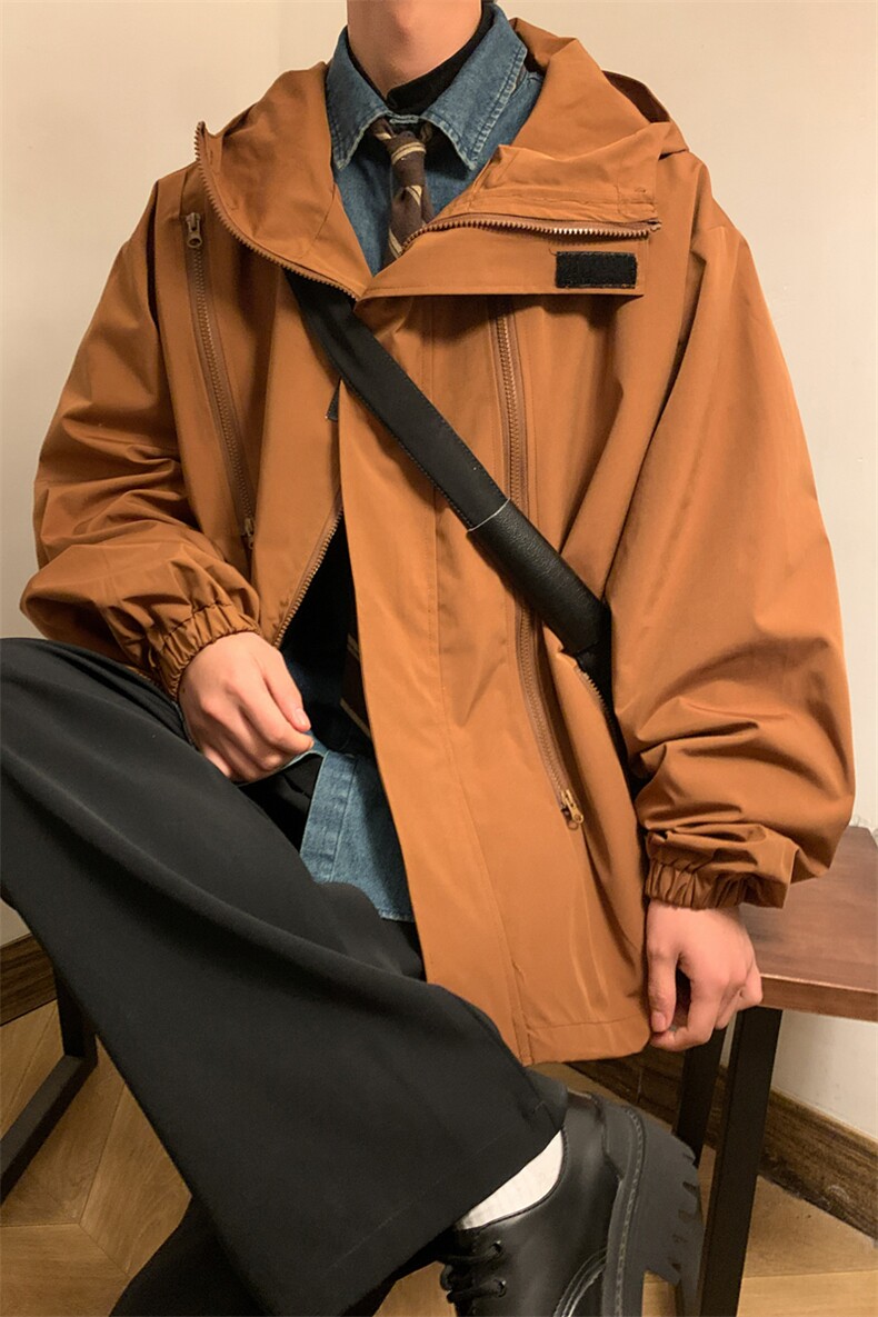 JK8008/P50秋装新款现货港风暖色调防水多拉链冲锋衣男夹克潮外套,男装夹克,电商A141